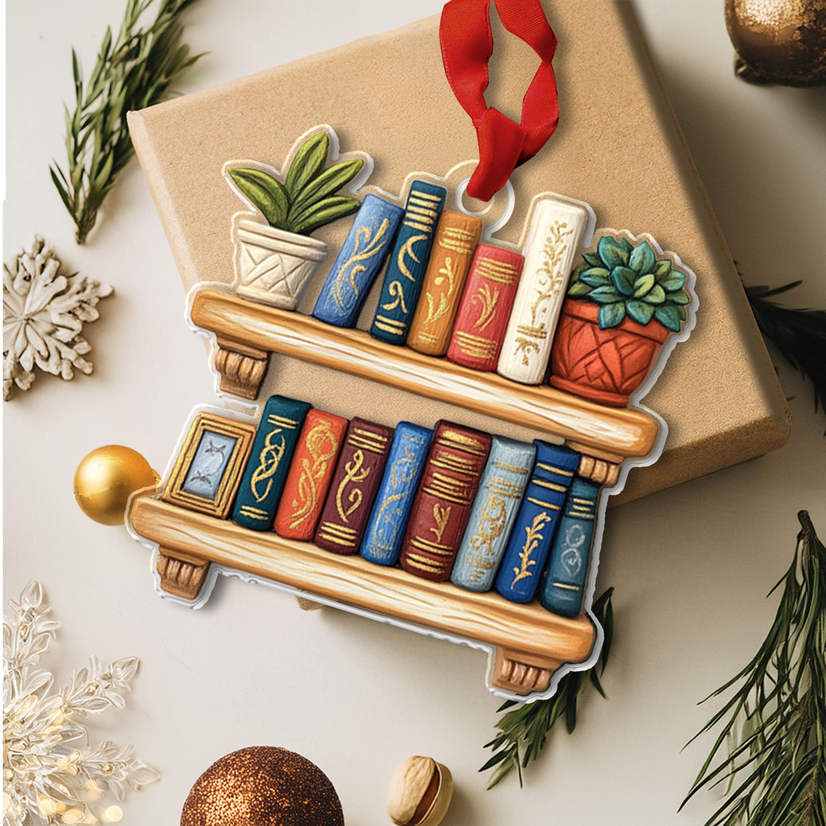 Shineful 2D Acrylic Ornament - Cozy Bookshelf