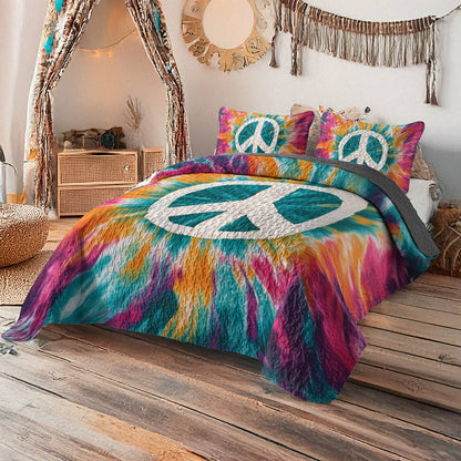 Shineful All Season Quilt 3-Piece Set - Peace Sign Tie-Dye