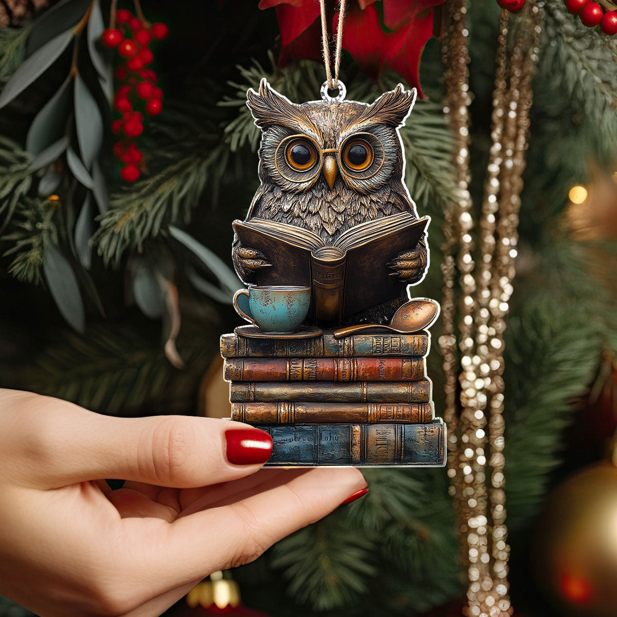 Glänzendes 2D-Ornament aus Acryl – Wise Owl Bookish