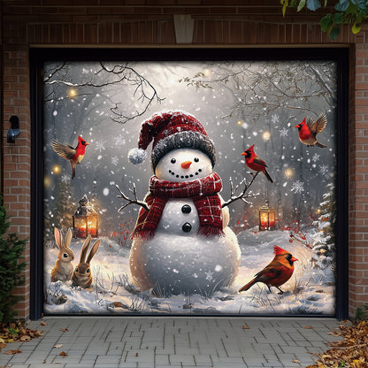 Shineful Garage Door Banner Decoration Winter Forest Snowman With Cardinals