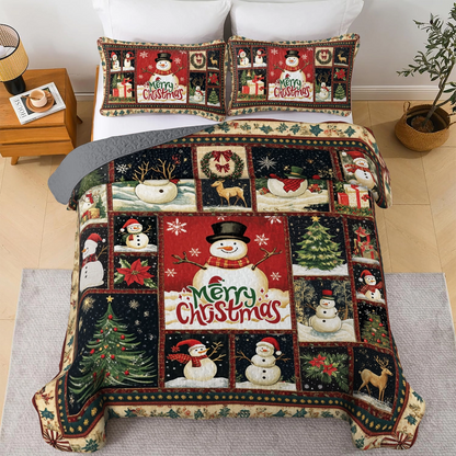 Shineful All Season Quilt 3-Piece Set Merry Snowman Christmas