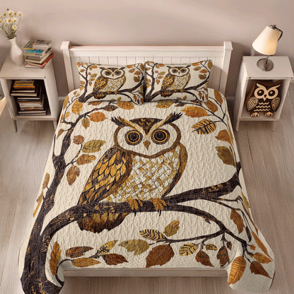 Shineful All Season Quilt 3-Piece Set - Golden Autumn Owl