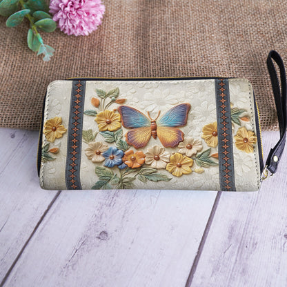 Shineful Leather Clutch Purse With Wristlet Strap Handle Butterfly Enchantment