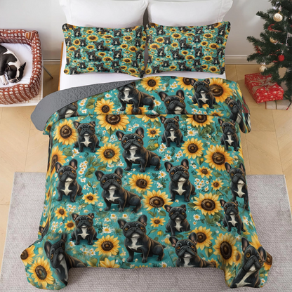 Ensemble de courtepointe toutes saisons Shineful 3 pièces - Frenchie Sunshine Dreams 