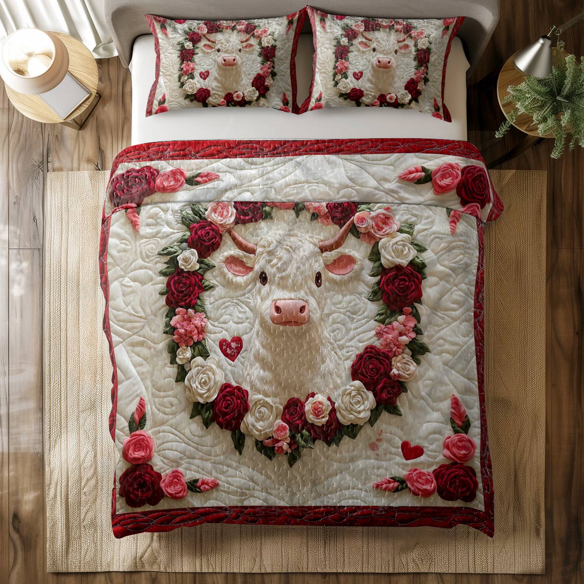 Shineful All Season Quilt 3-Piece Set Cow Rose