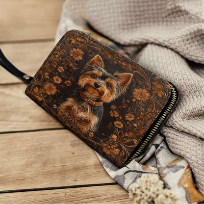 Shineful Leather Clutch Purse With Wristlet Strap Handle Timeless Yorkie Charm