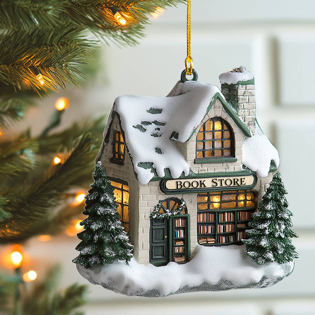 Shineful 2D Acrylic Ornament Snowy Bookstore Christmas