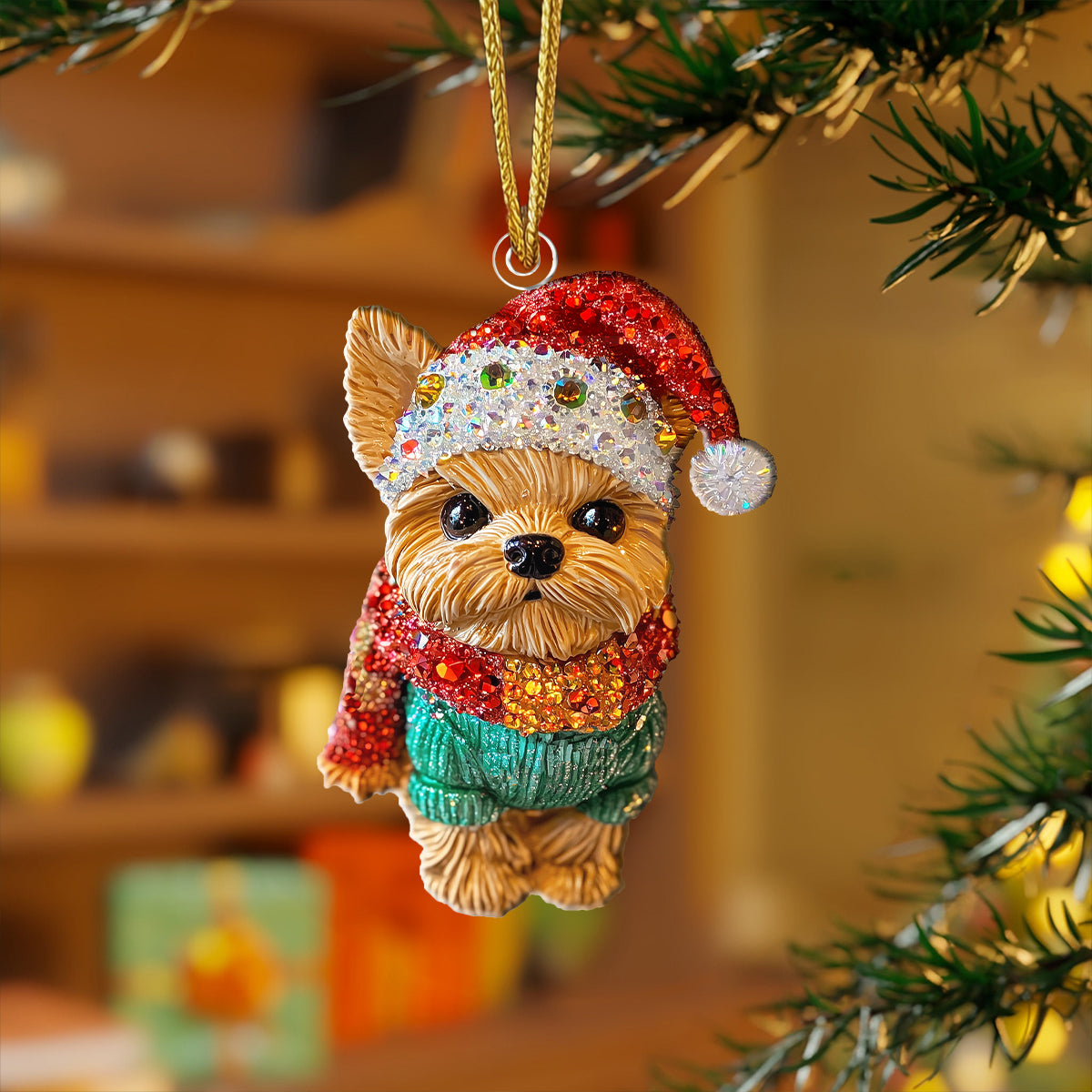 Shineful 2D Acrylic Ornament Twinkling Christmas Yorkie