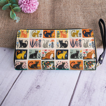 Shineful Leather Clutch Purse With Wristlet Strap Handle Cat Fantasy Garden