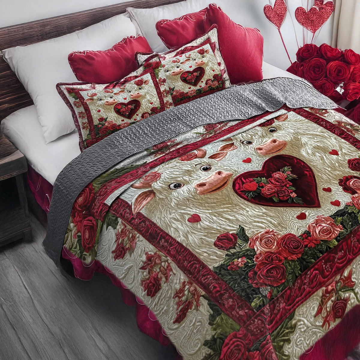 Shineful All Season Quilt 3-Piece Set Valentine Bovine Bliss