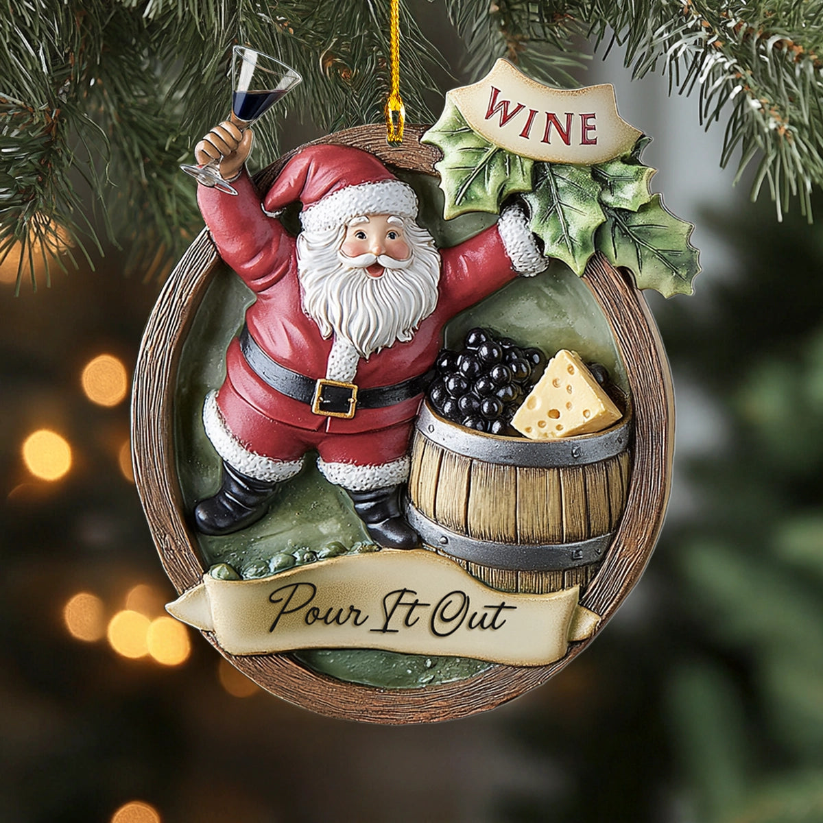 Glänzendes 2D-Ornament aus Acryl „Santa's Holiday Wine Cheers“