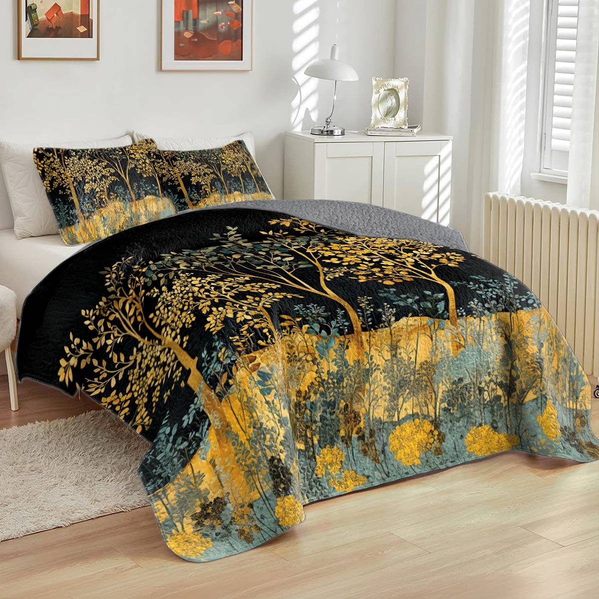 Shineful All Season Quilt 3-Piece Set Golden Forest