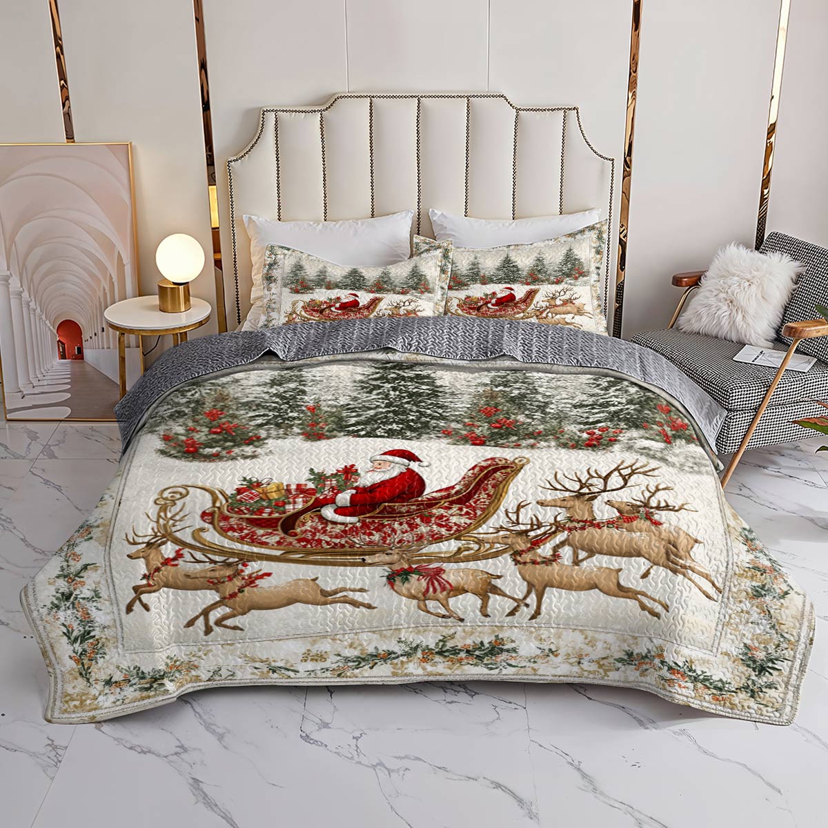 Shineful All Season Quilt 3-Piece Set Vintage Floral Christmas