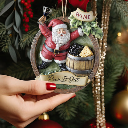 Glänzendes 2D-Ornament aus Acryl „Santa's Holiday Wine Cheers“