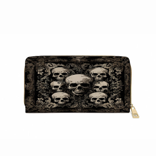 Shineful Leather Clutch Purse With Wristlet Strap Handle Gothic Skull Majesty