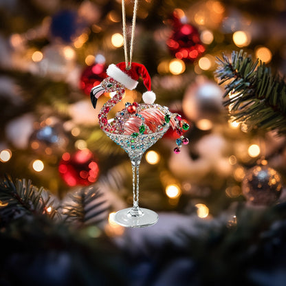 Shineful Acrylic Ornament Festive Flamingo Martini