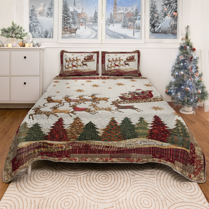 Shineful All Season Quilt 3-Piece Set Magical Santa Sleigh