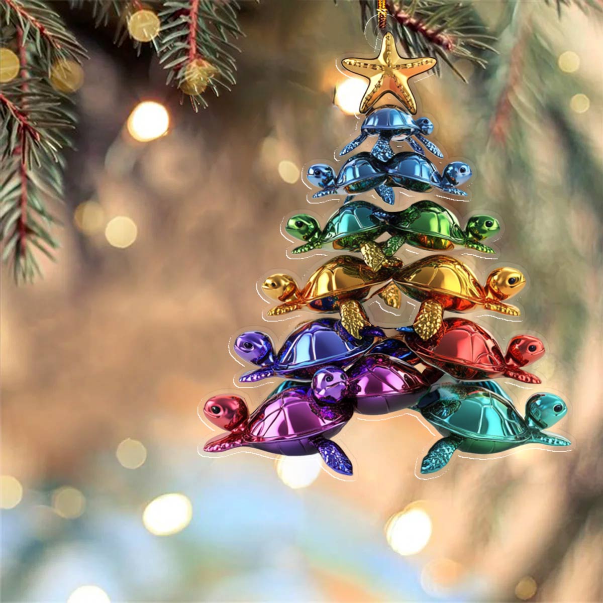 Shineful 2D Acrylic Ornament Cute Colorful Sea Turtles Christmas Tree