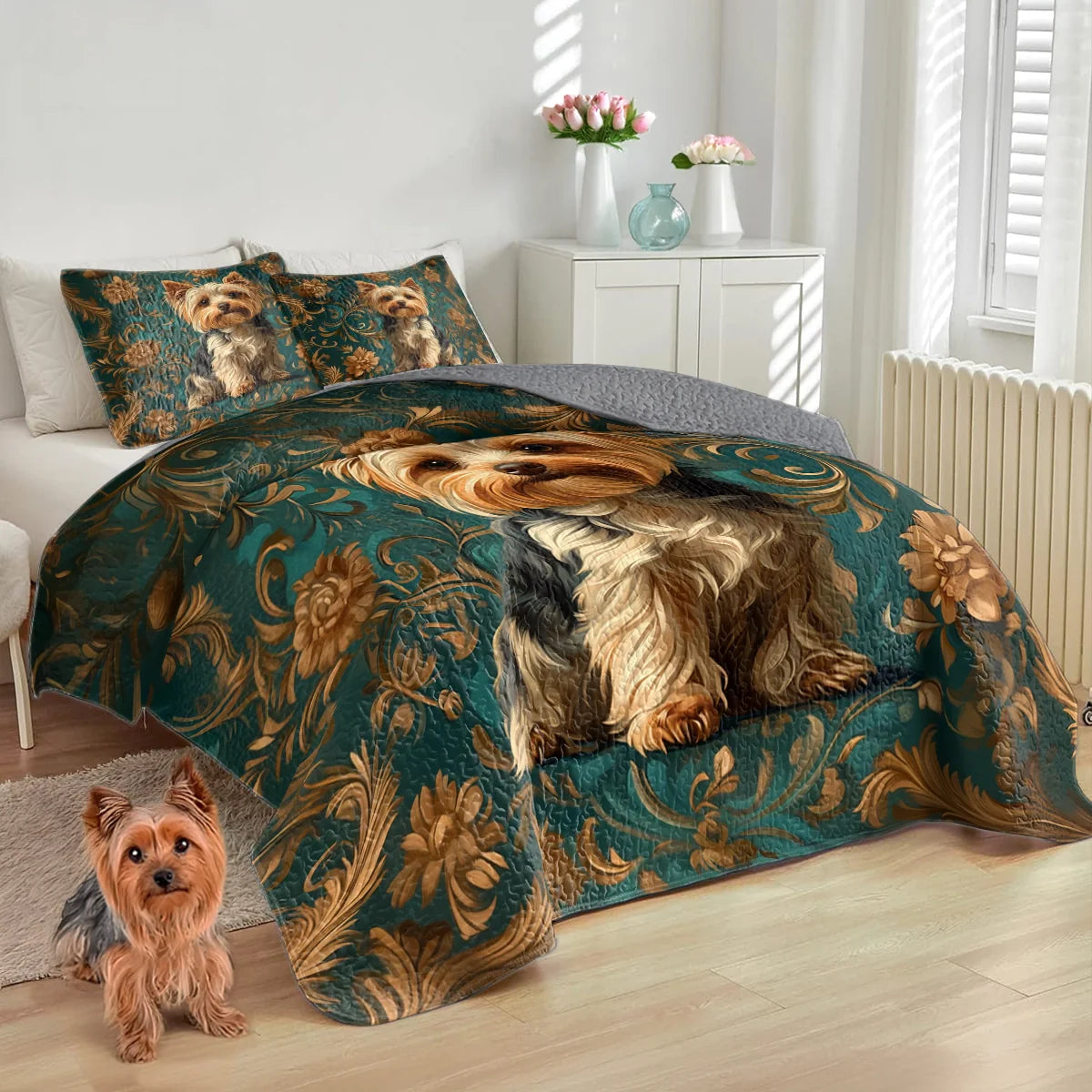 Shineful All Season Quilt 3-Piece Set Regal Yorkie Elegance