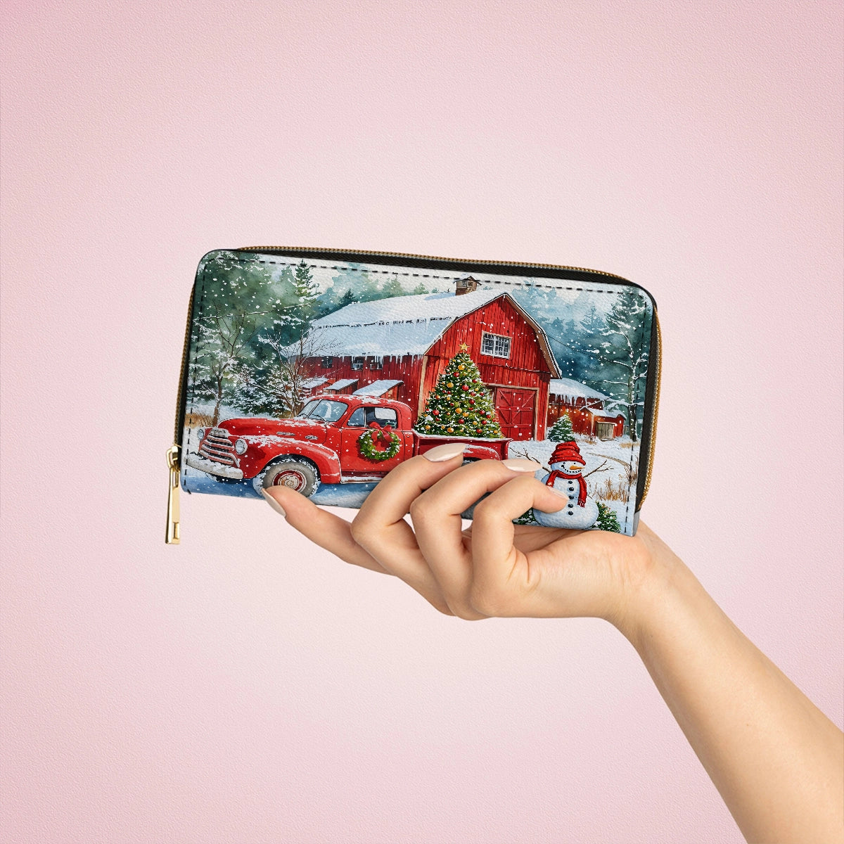 Shineful Leather Clutch Purse With Wristlet Strap Festive Farm