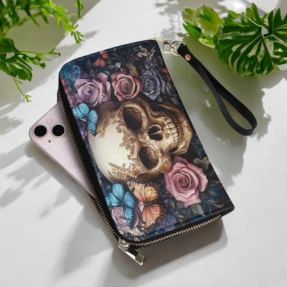 Shineful Leather Clutch Purse With Wristlet Strap Handle Skull Eternal Serenade