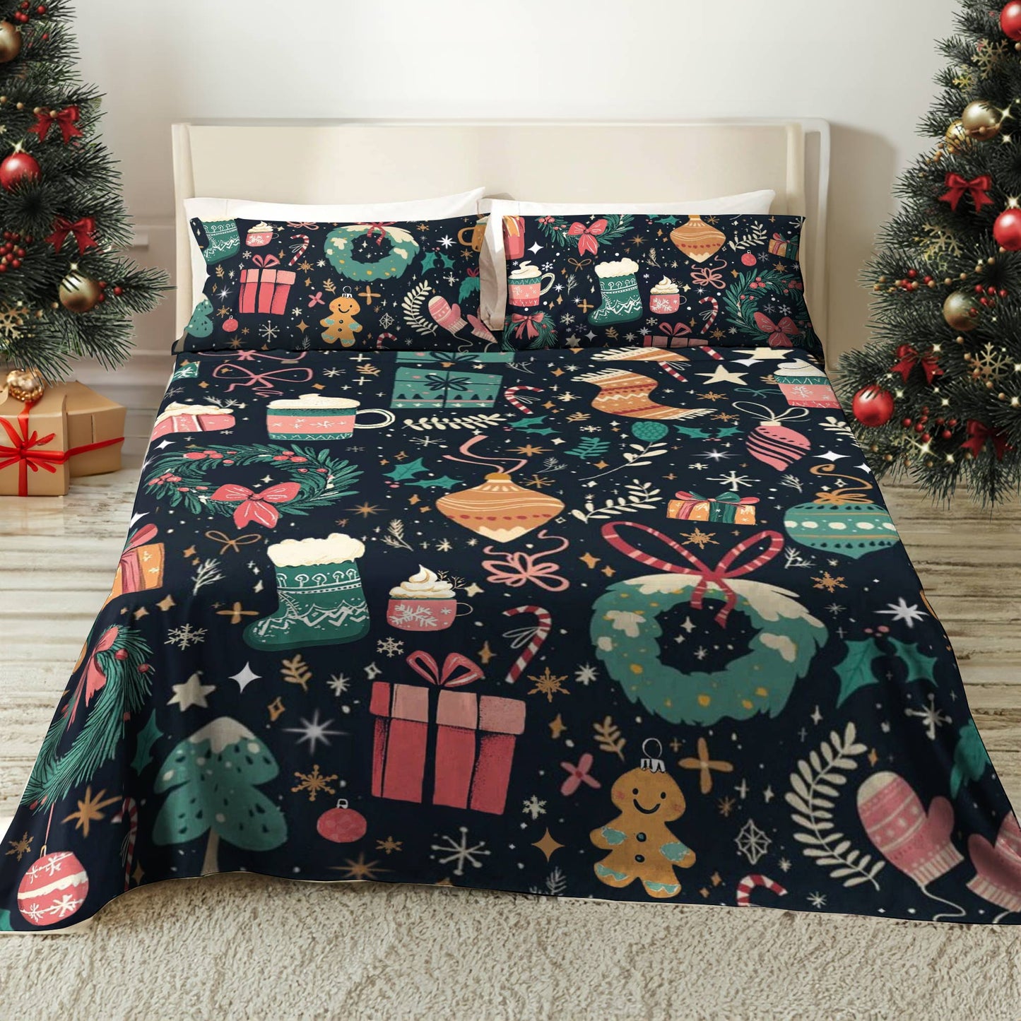 Shineful 4-Piece Bed Sheet Set Christmas Magic