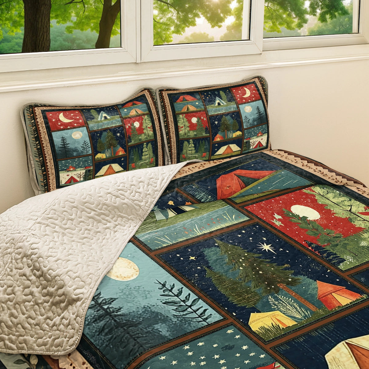 Shineful All Season Quilt 3-Piece Set - Nighttime Camping Adventure