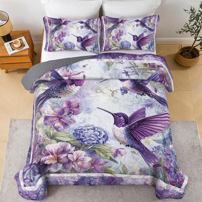 Shineful All Season Quilt 3-Piece Set - Violet Hummingbird