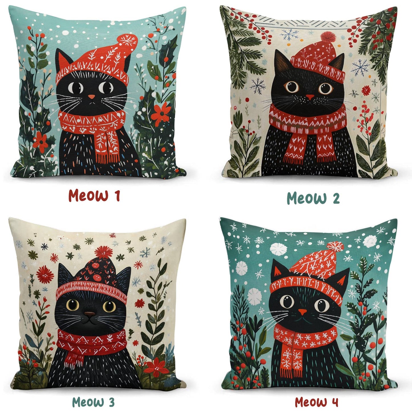 Shineful 2D Print Cushion Cover, Pillowcase, Pillows Covers Festive Feline