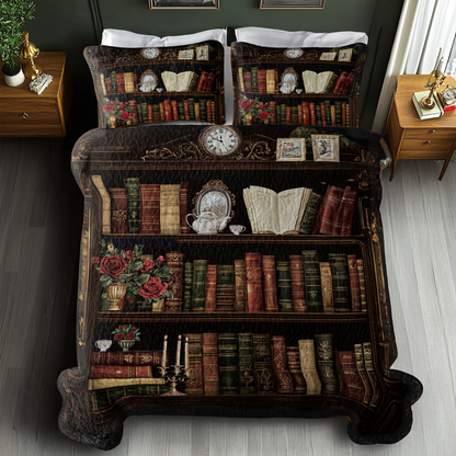 Shineful All Season Quilt 3-Piece Set Enchanted Vintage Bookshelf