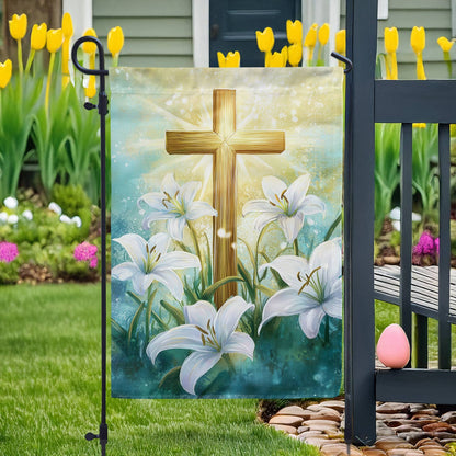 Shineful Garden Flag 12" x 18" - Easter Cross & Lily Garden Flag