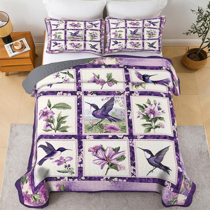 Shineful All Season Quilt 3-Piece Set Beautiful Violet Hummingbird