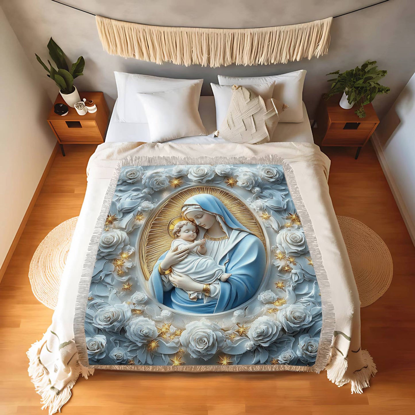 Shineful Woven Tapestry Throw Blanket Mother's Embrace Marian