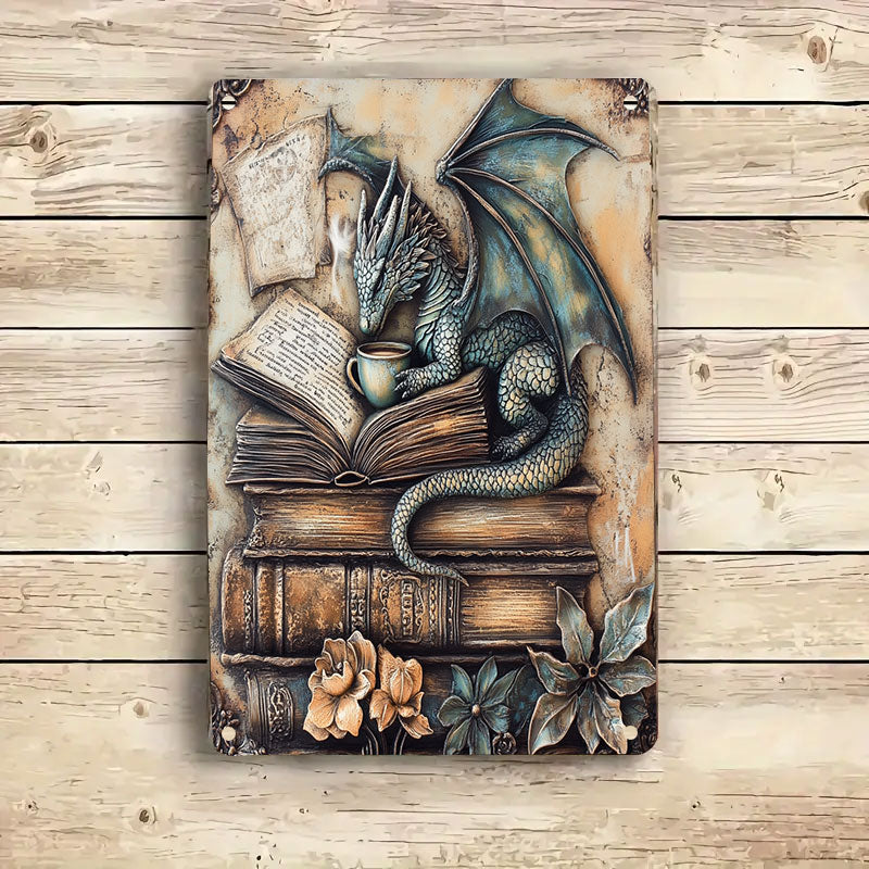 Shineful 2D Metal Sign Flowers Dragon Books