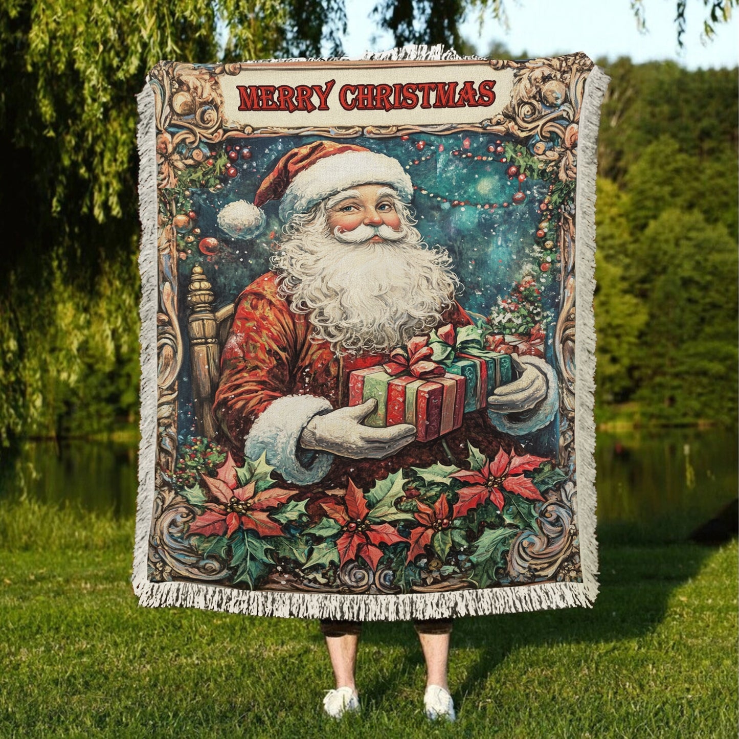 Shineful Woven Tapestry Throw Blanket Santa's Cheerful Gift