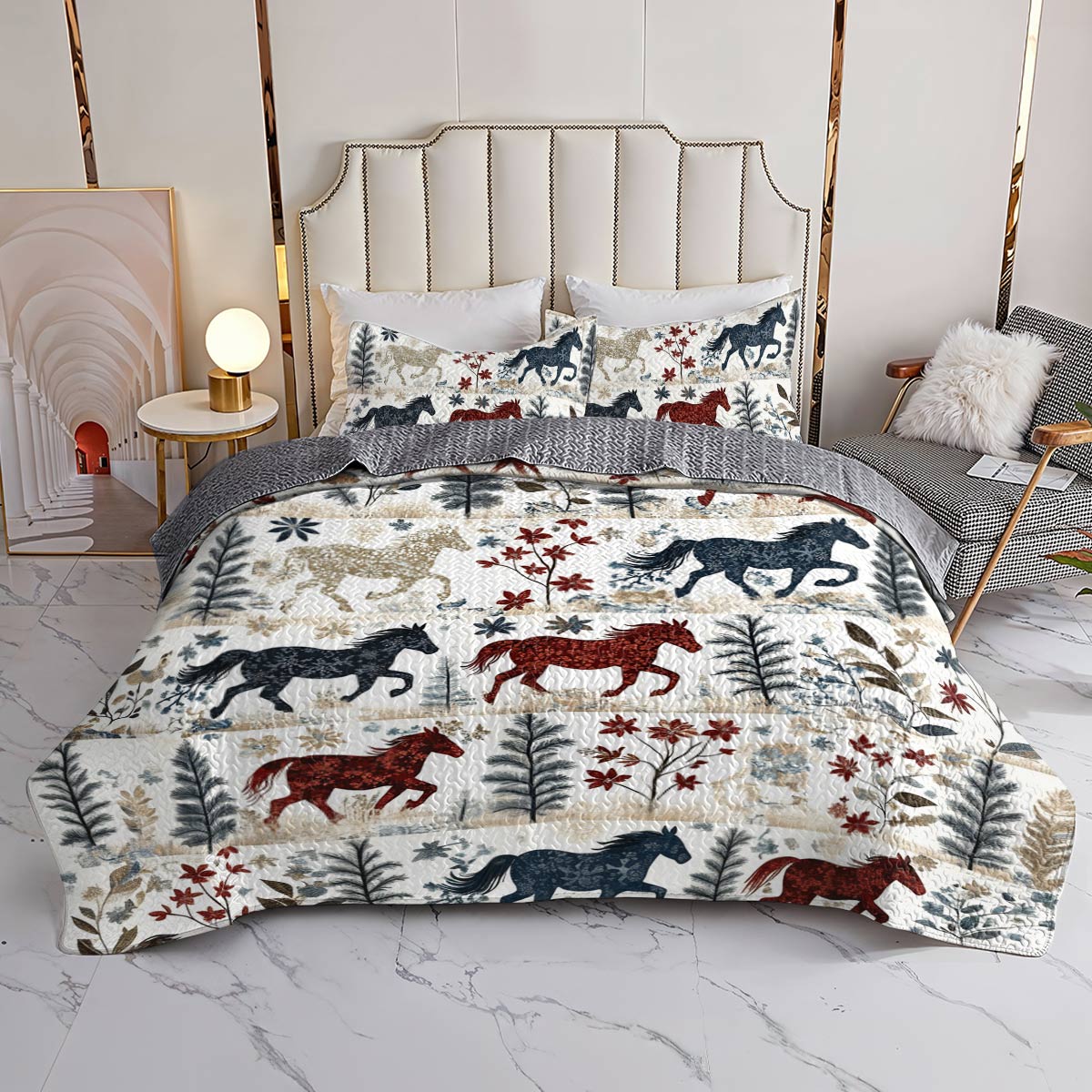 Shineful All Season Quilt 3-Piece Set Gentle Horse Lovely