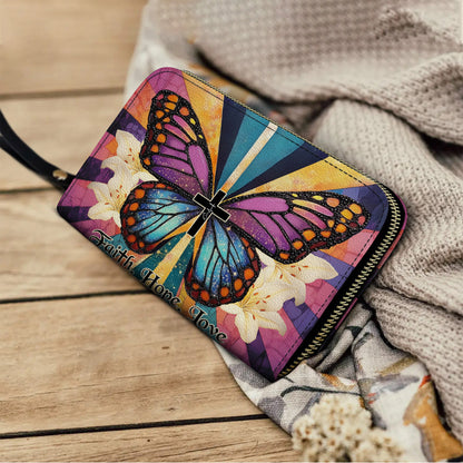 Shineful Leather Clutch Purse With Wristlet Strap Handle Wings Of Faith