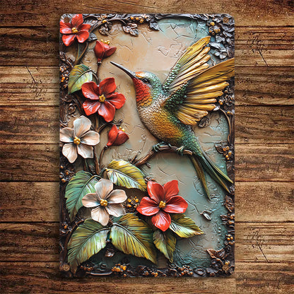 Shineful 2D Metal Sign Sample Floral Hummingbird