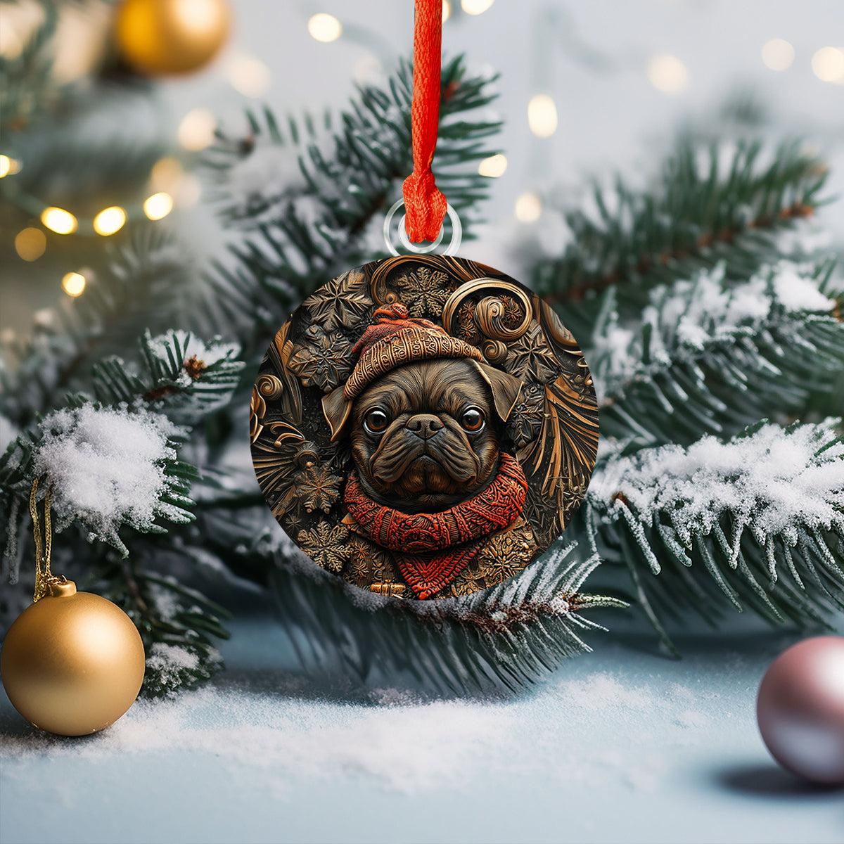 Shineful 2D Acrylic Ornament Winter Christmas Pug