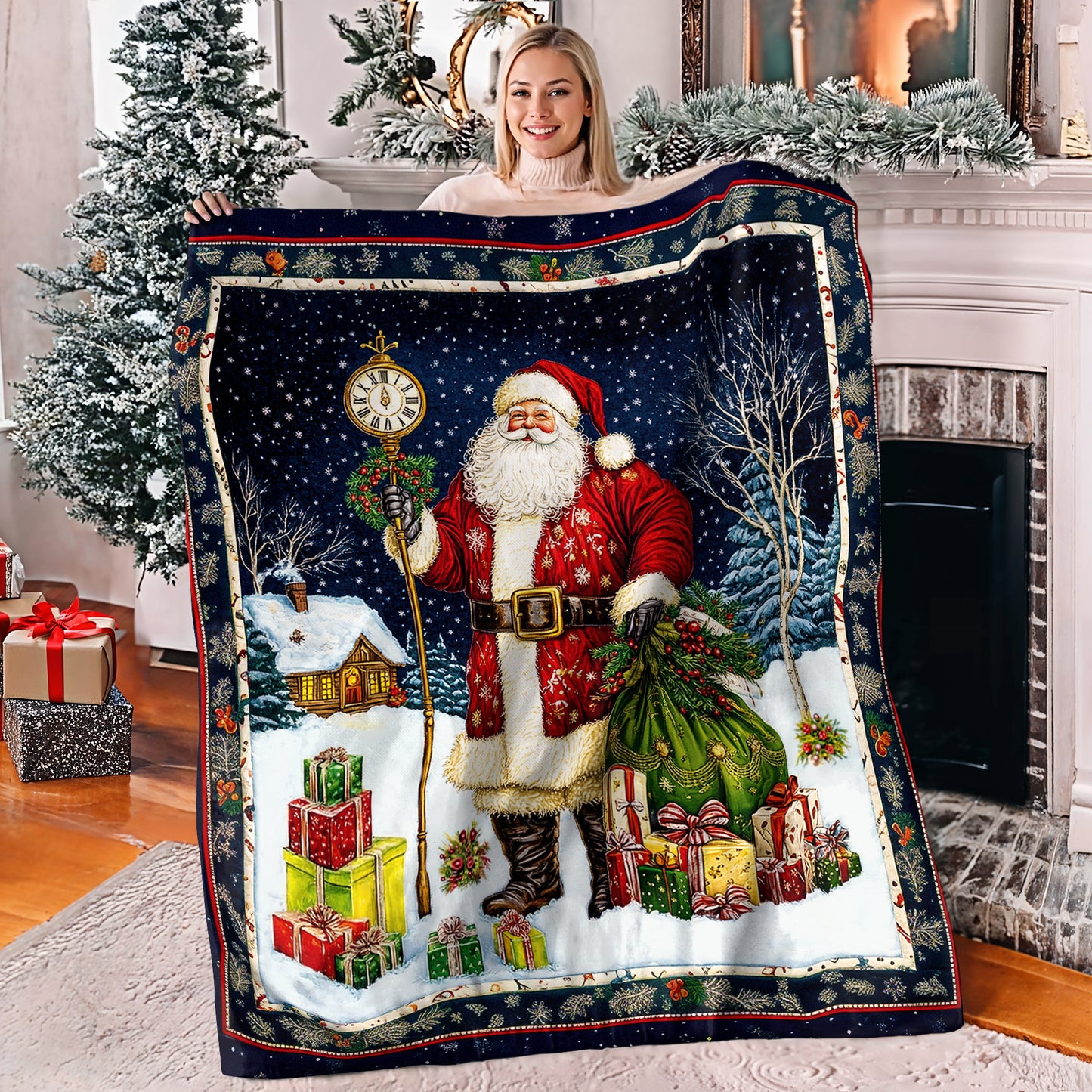 Shineful Fleece Blanket Santa's Midnight Gift Delivery