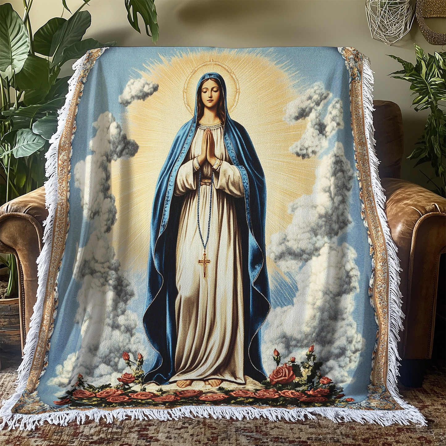 Shineful Woven Tapestry Throw Blanket  Sacred Mary Serenity