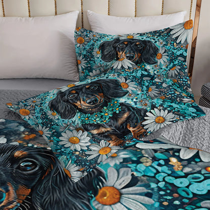 Shineful All Season Quilt 3-Piece Set - Dachshund Daisy