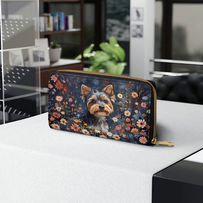 Shineful Leather Clutch Purse With Wristlet Strap Handle Enchanted Yorkie Bloom