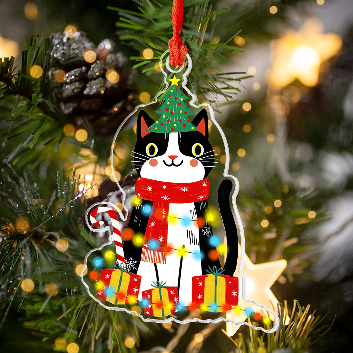 Shineful Acrylic Ornament Naughty Cat With Christmas Light