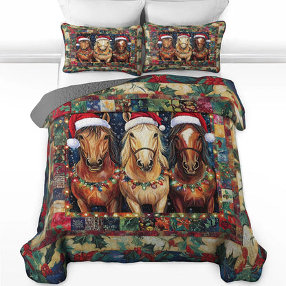 Shineful All Season Quilt 3-Piece Set - Holiday Horse Trio