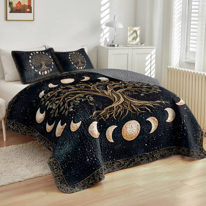 Shineful All Season Quilt 3-Piece Set - Mystical Moon Phases Tree of Life