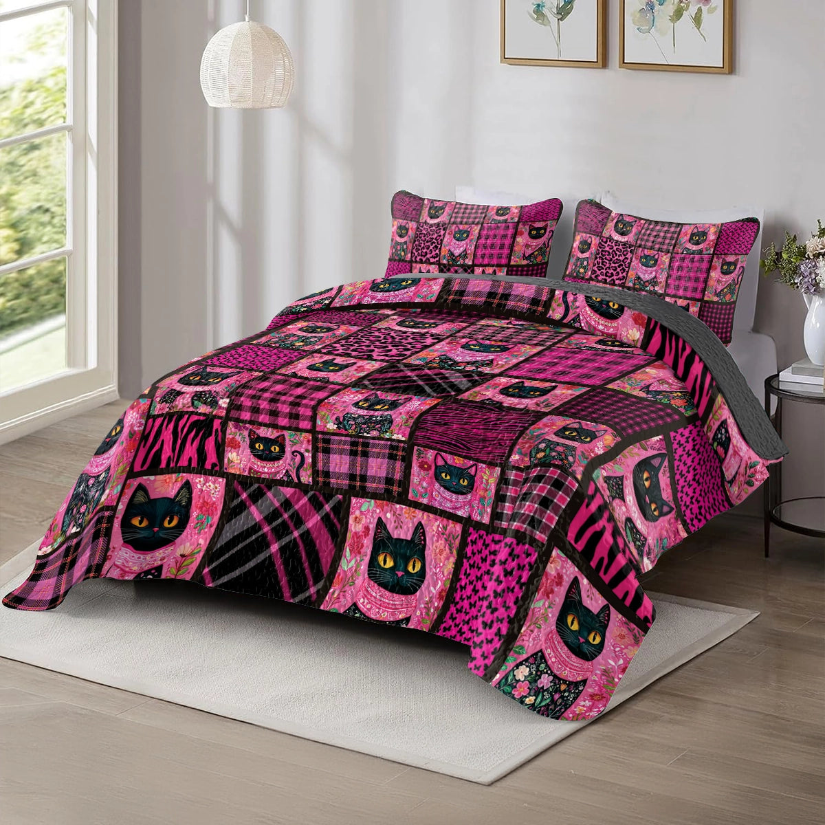 Shineful All Season Quilt 3-Piece Set - Purrfectly Pink Cat