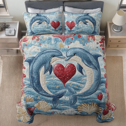 Shineful Flat Print All Season Quilt 3-Piece Set - Loving Dolphins