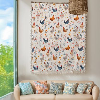 Shineful Woven Tapestry Throw Blanket -  Chicken Flower