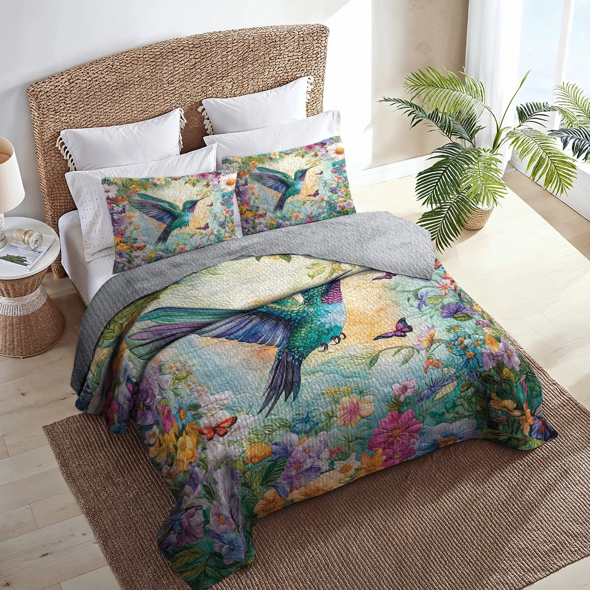 Shineful All Season Quilt 3-Piece Set - Garden Bliss Hummingbird